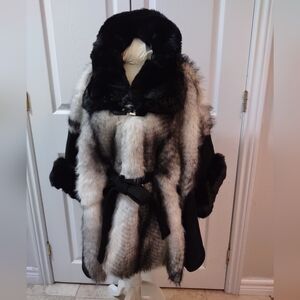 Luxurious Black and White Faux Fur Women's Cape